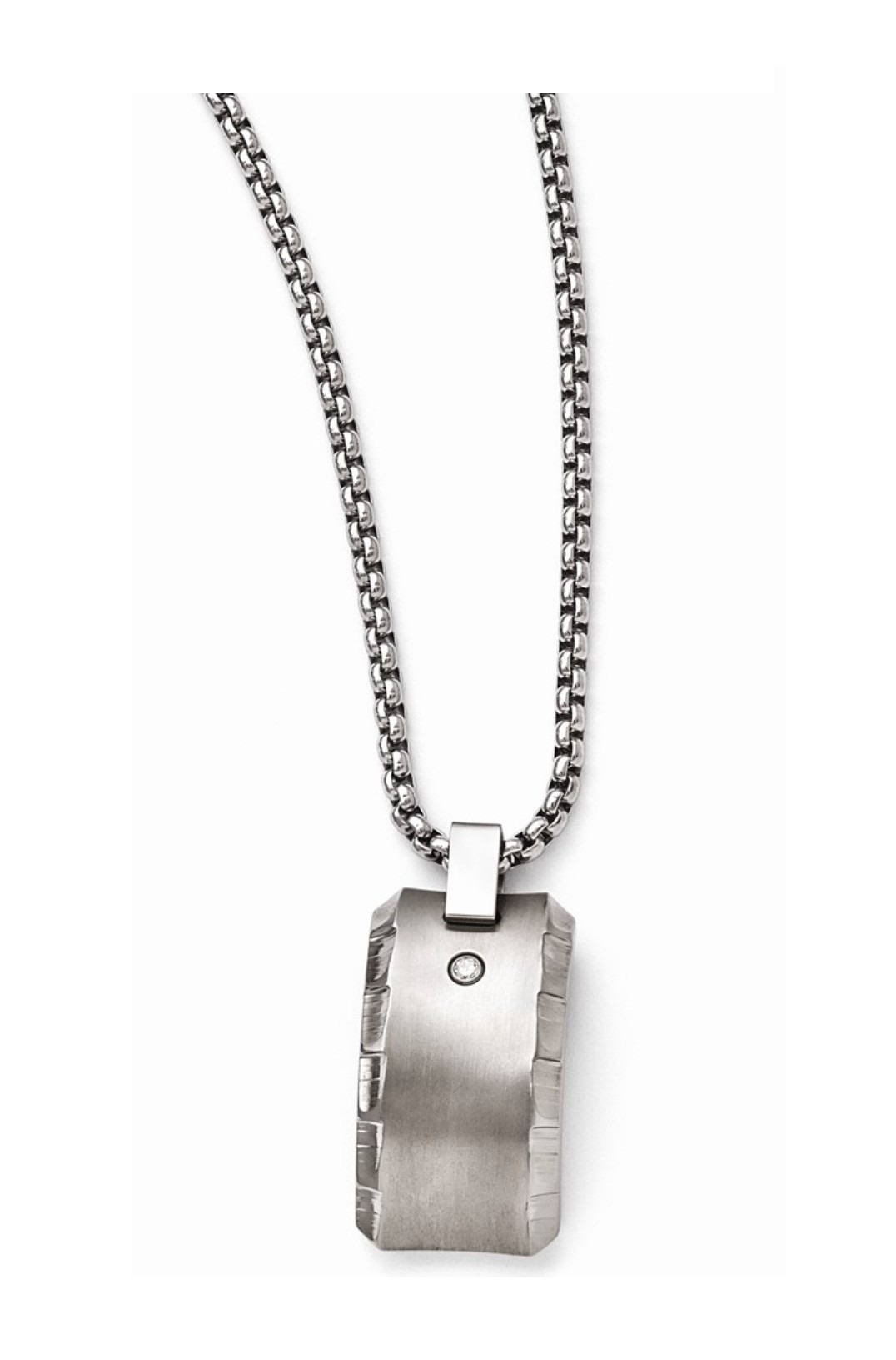  Titanium Brushed And Polished .10ct. Diamond Pendant Necklace