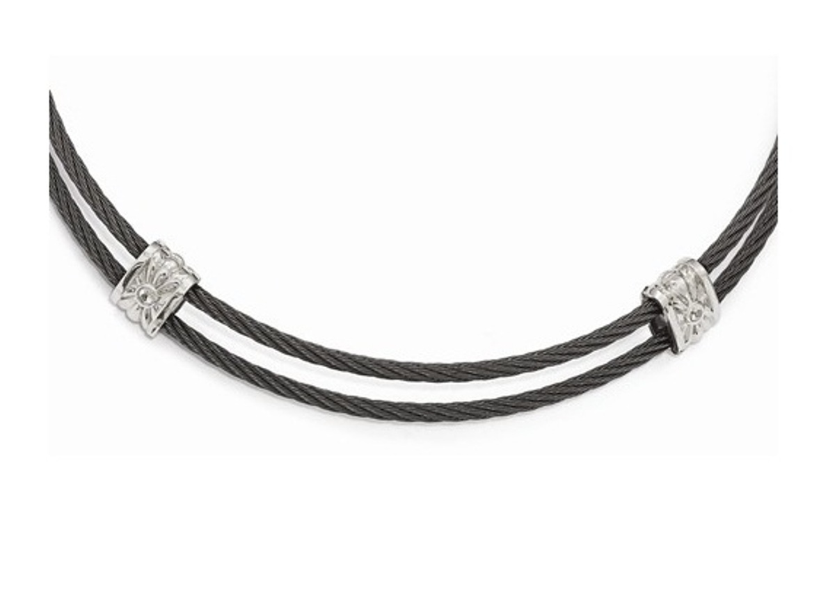 Edward Mirell Titanium And Sterling Silver White Sapphire Cable Necklace