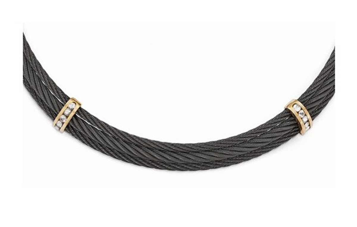 Edward Mirell Titanium And Bronze White Sapphire Cable Necklace