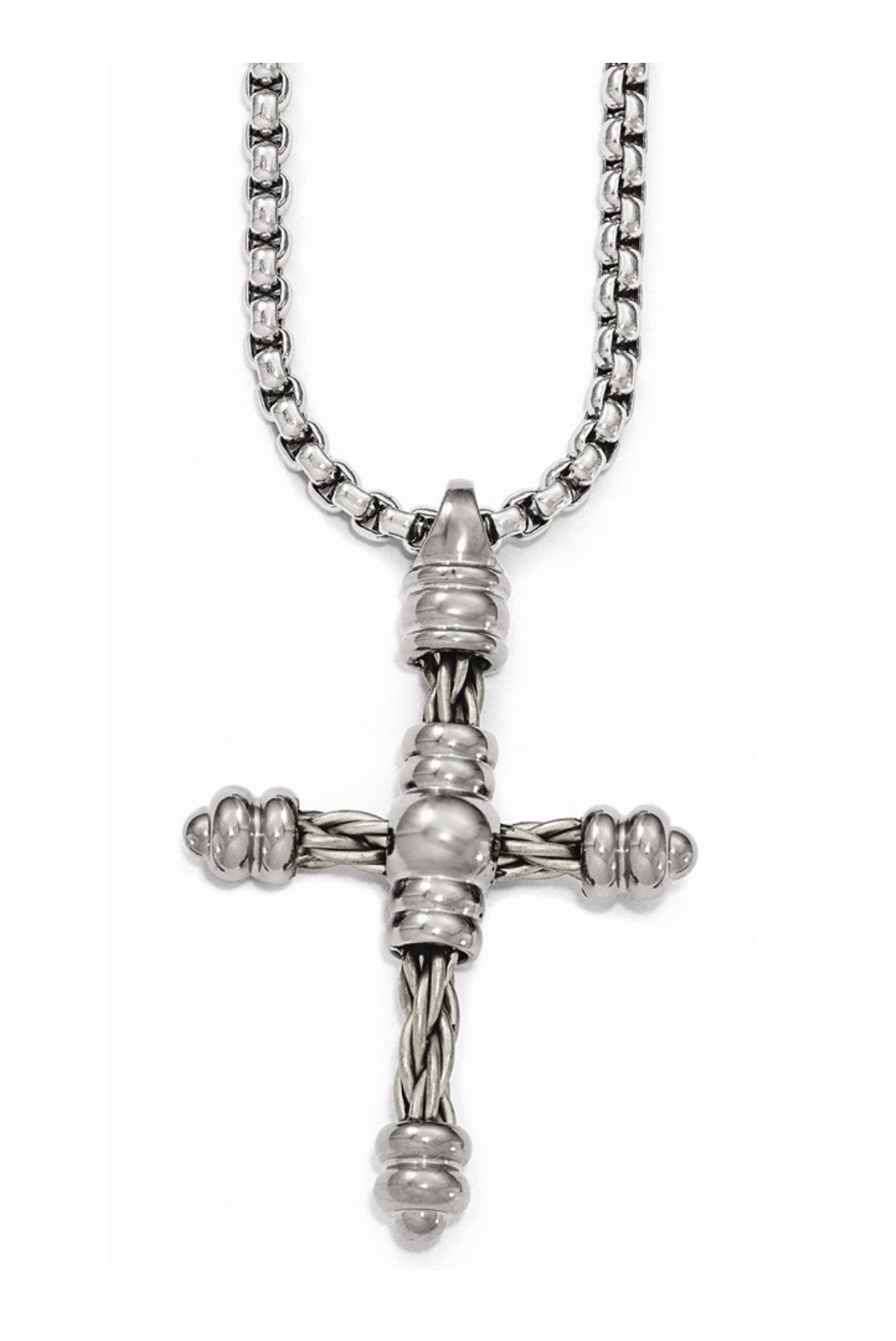  Titanium Brushed Cable And Polished Cross Necklace