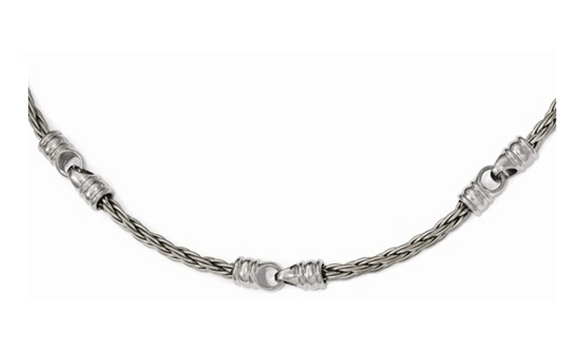 Edward Mirell Titanium Brushed Cable And Polished Link Necklace