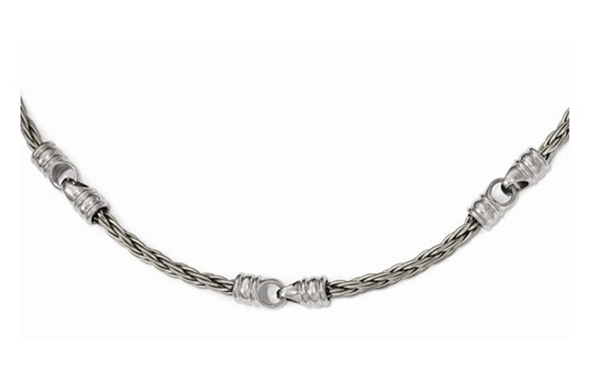 Edward Mirell Titanium Brushed Cable And Polished Link Necklace