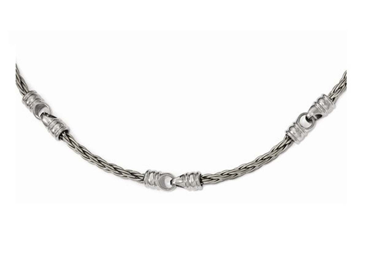 Edward Mirell Titanium Brushed Cable And Polished Link Necklace