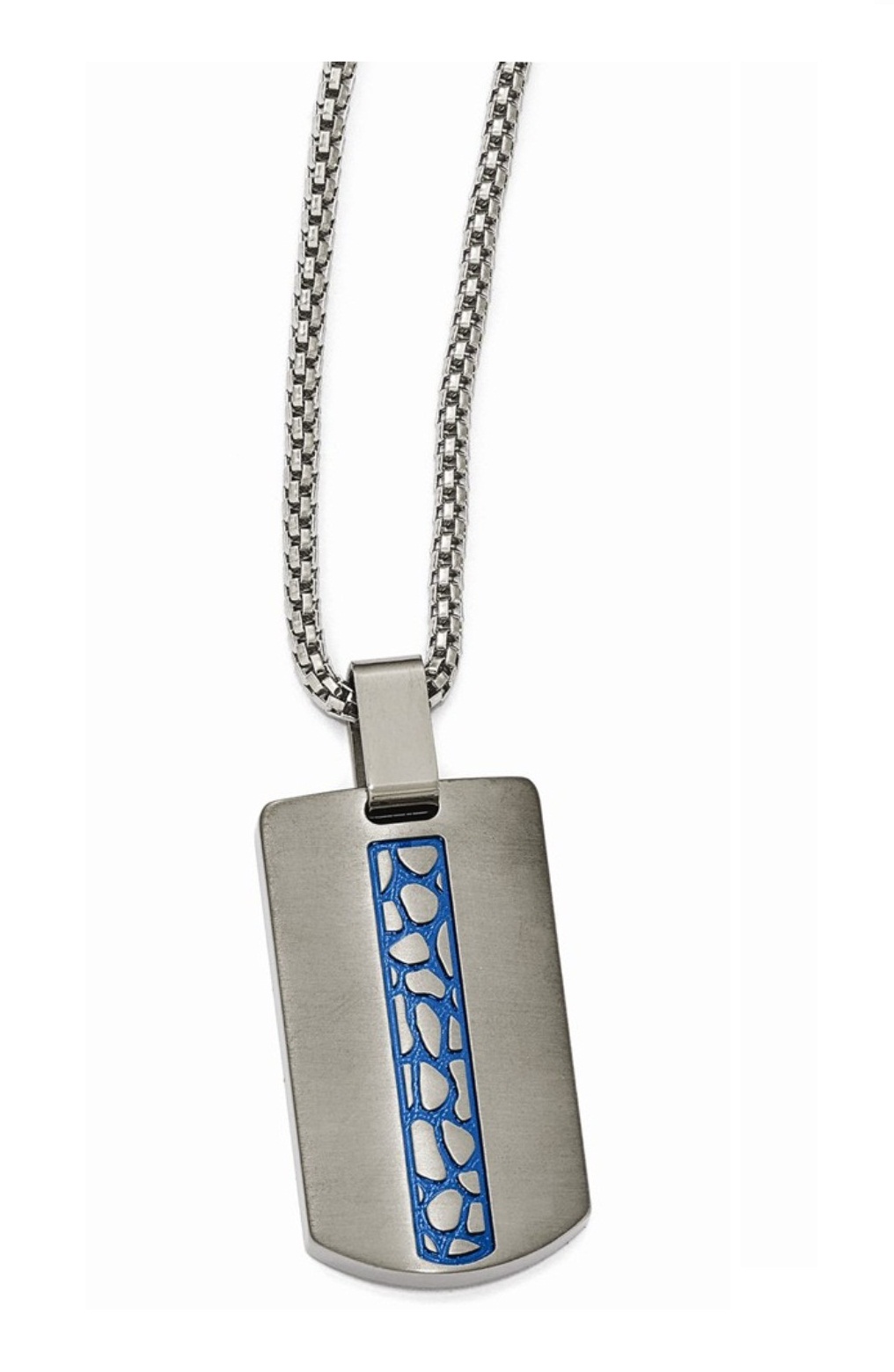 Brushed and Polished Titanium Blue Anodized Pendent Necklace