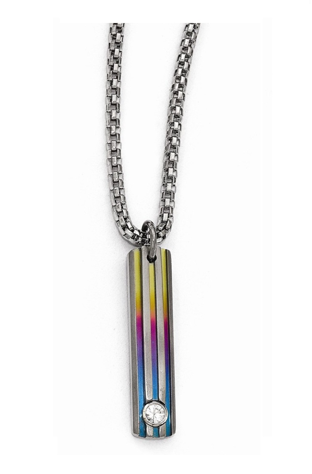  Titanium Grooved Anodized And White Sapphire 2in Ex Necklace