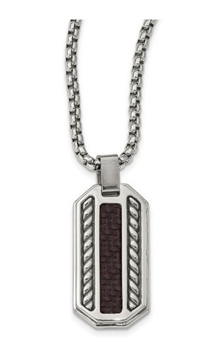 Edward Mirell Stainless Steel Marsala Carbon Fiber Dog Tag Necklace