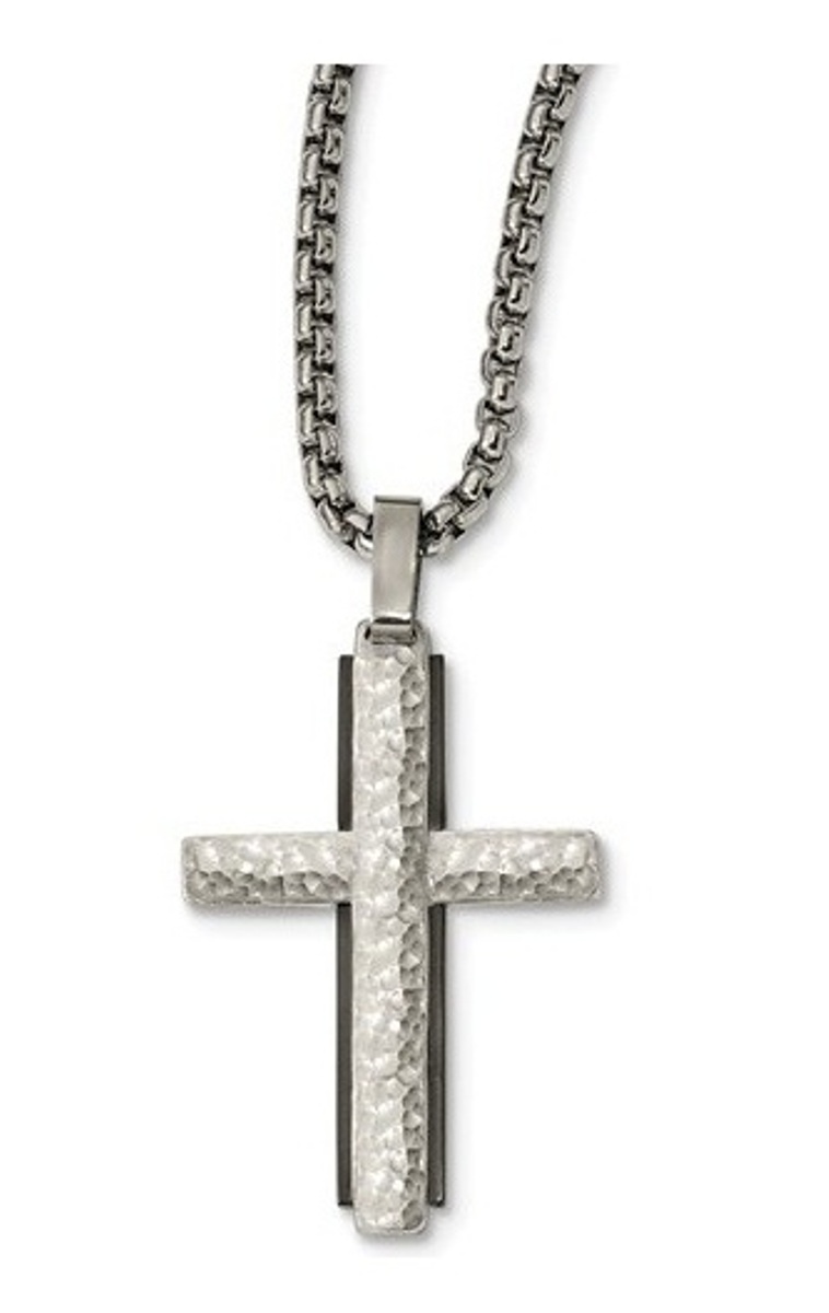 Edward Mirell Argentinium Sterling Silver Black Ti Hammered Cross Necklace