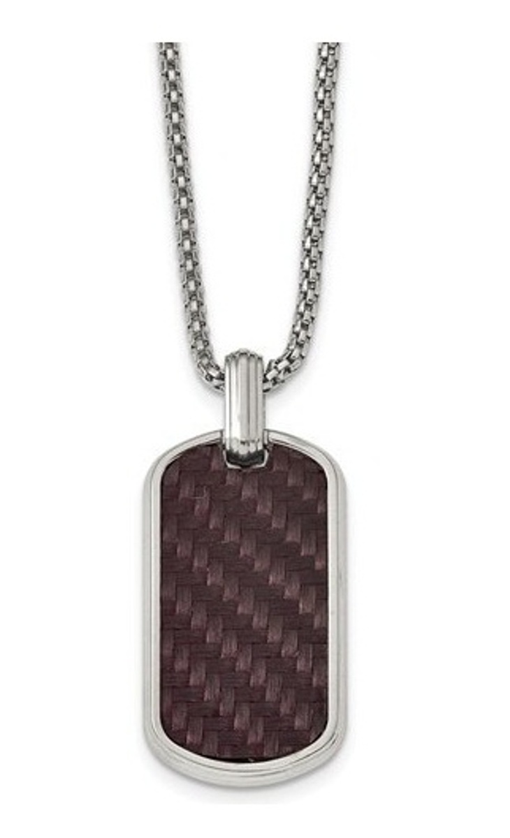 Edward Mirell Stainless Steel Marsala Carbon Fiber Dog Tag Necklace