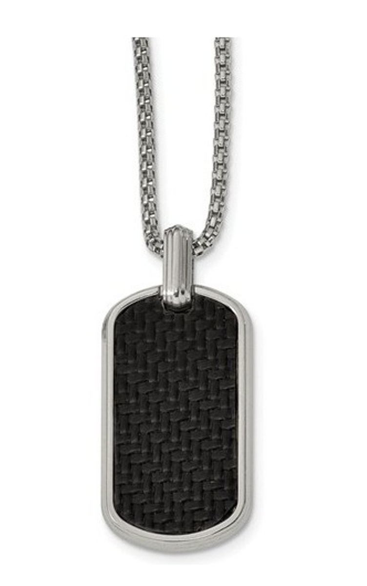 Edward Mirell Stainless Steel Black Carbon Fiber Dog Tag Necklace