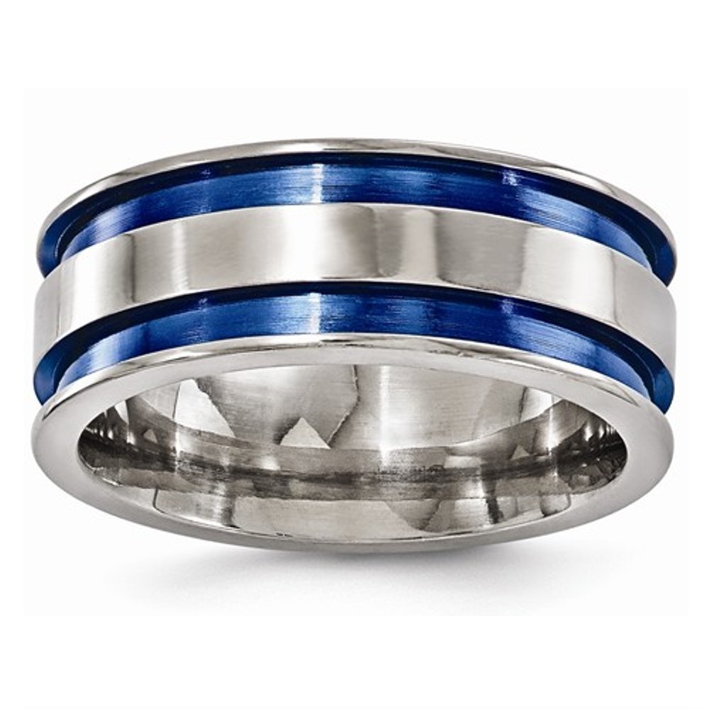 Titanium Grooved Blue Anodized 8.5mm Band