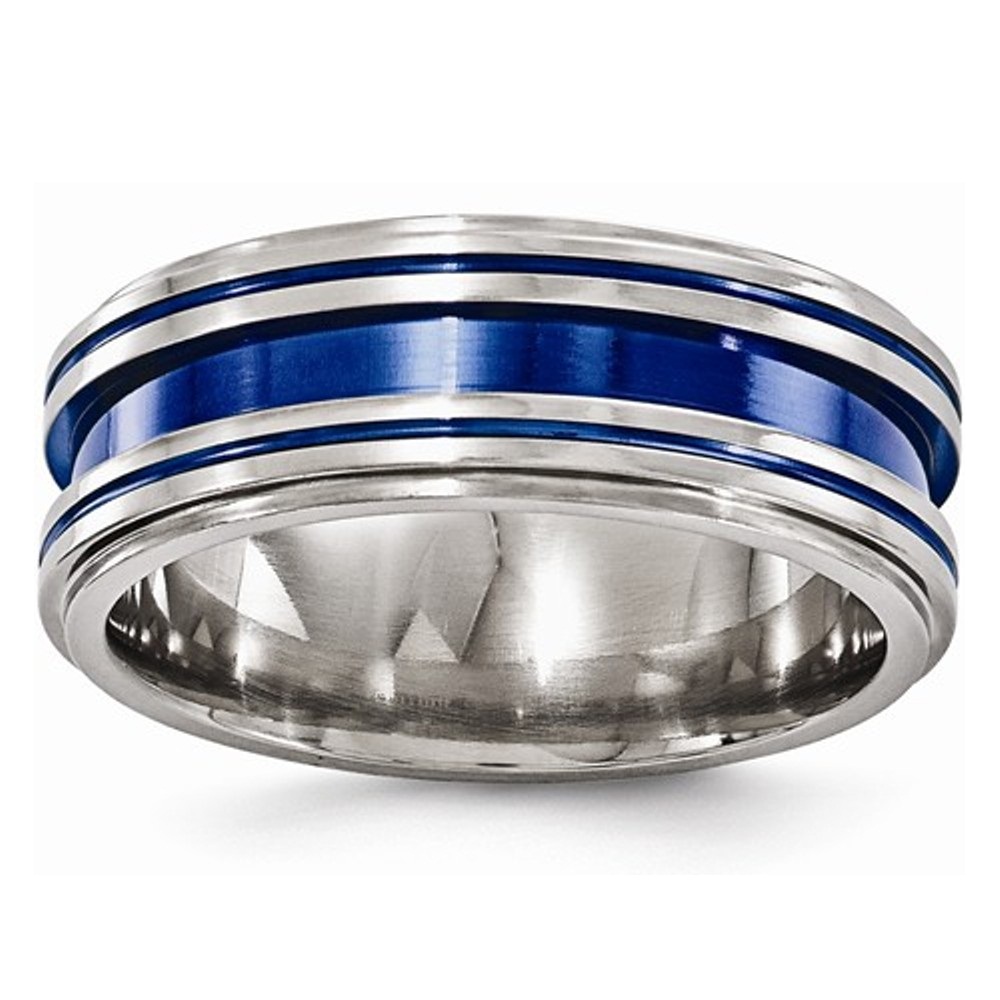 Titanium Grooved Blue Anodized 8mm Band