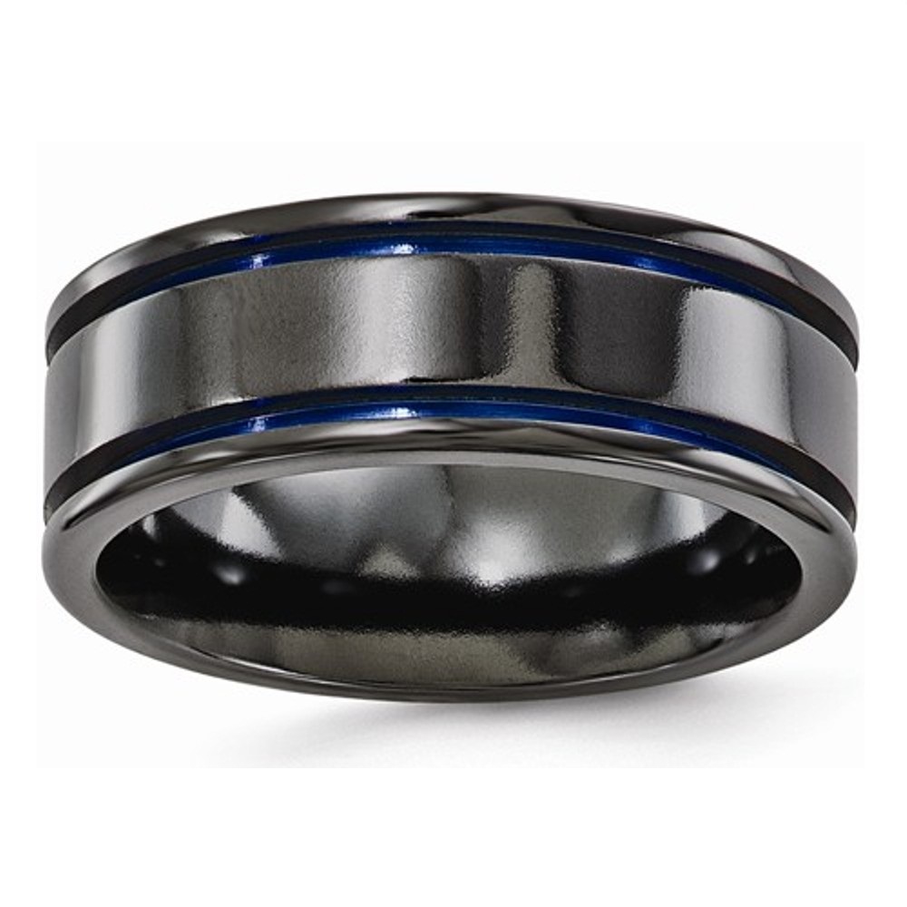 Titanium Black Ti Grooved Blue Anodized 8mm Band