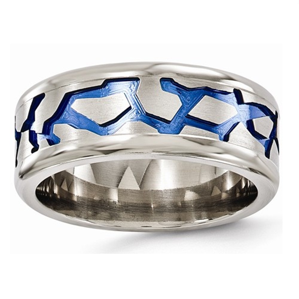 Titanium Blue Anodized Brushed And Polished 9mm Band
