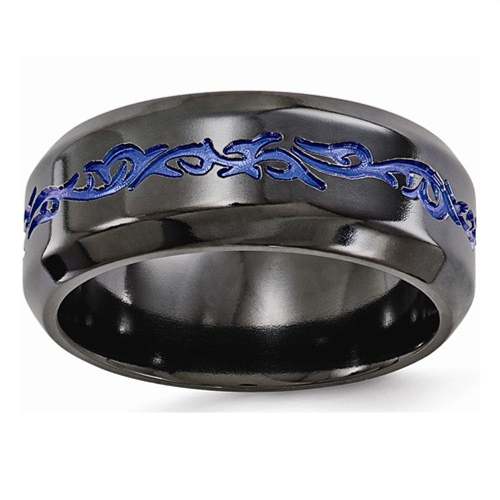 Black Ti Patterned Blue Anodized Polished 9mm Band