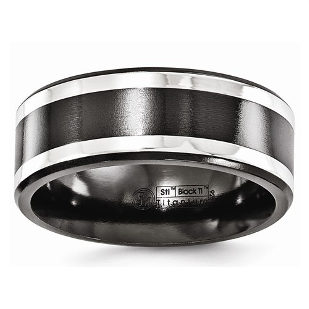Titanium Black Ti And Sterling Silver Inlay 9mm Band