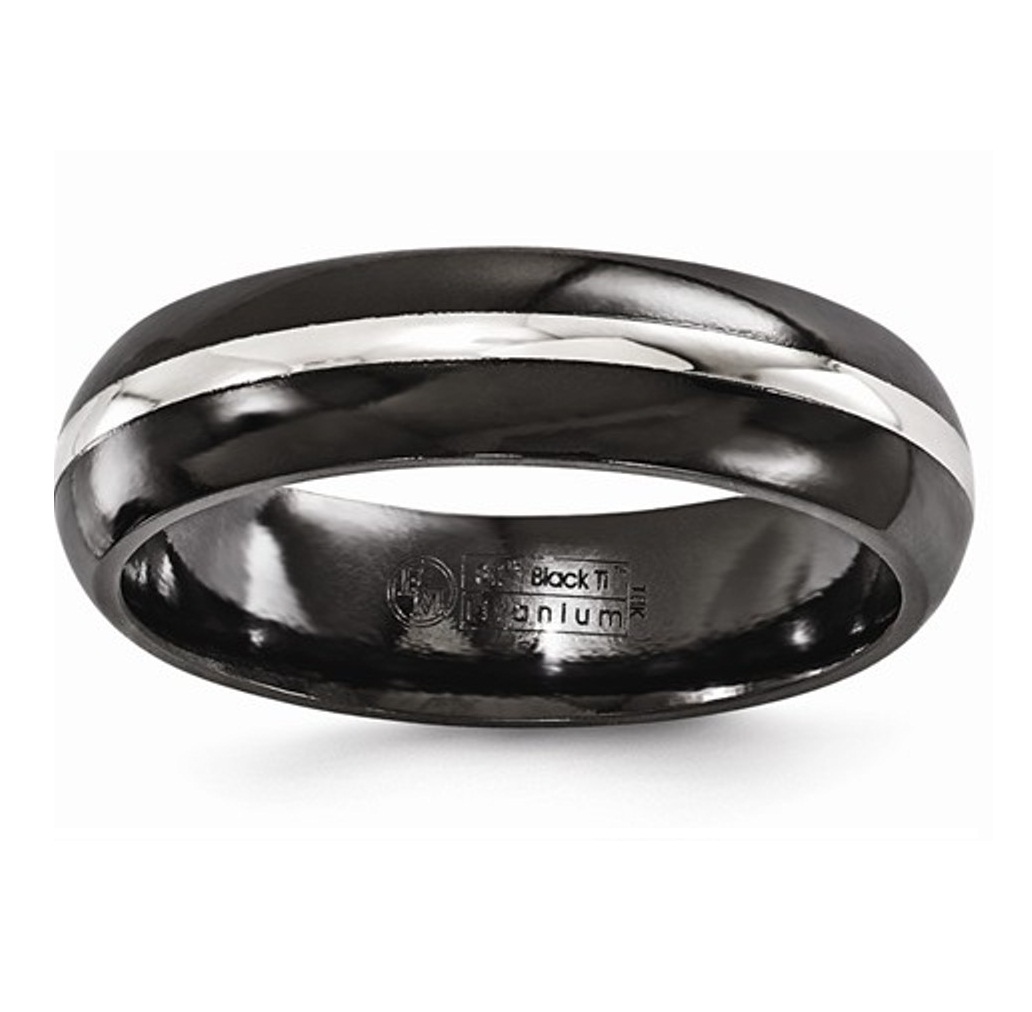 Black Ti Domed And Sterling Silver Inlay 6mm Band
