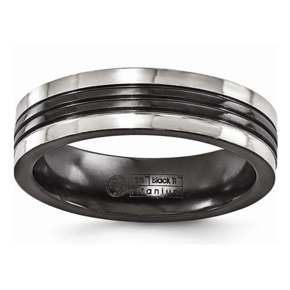Black Ti Grey Grooves 6mm Band