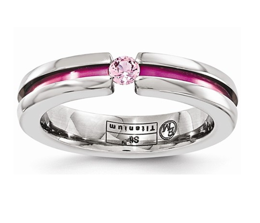 Titanium Pink Sapphire And Anodized Grooved 4mm Band