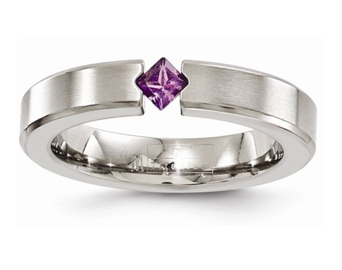  Titanium Brushed Amethyst 4mm Band