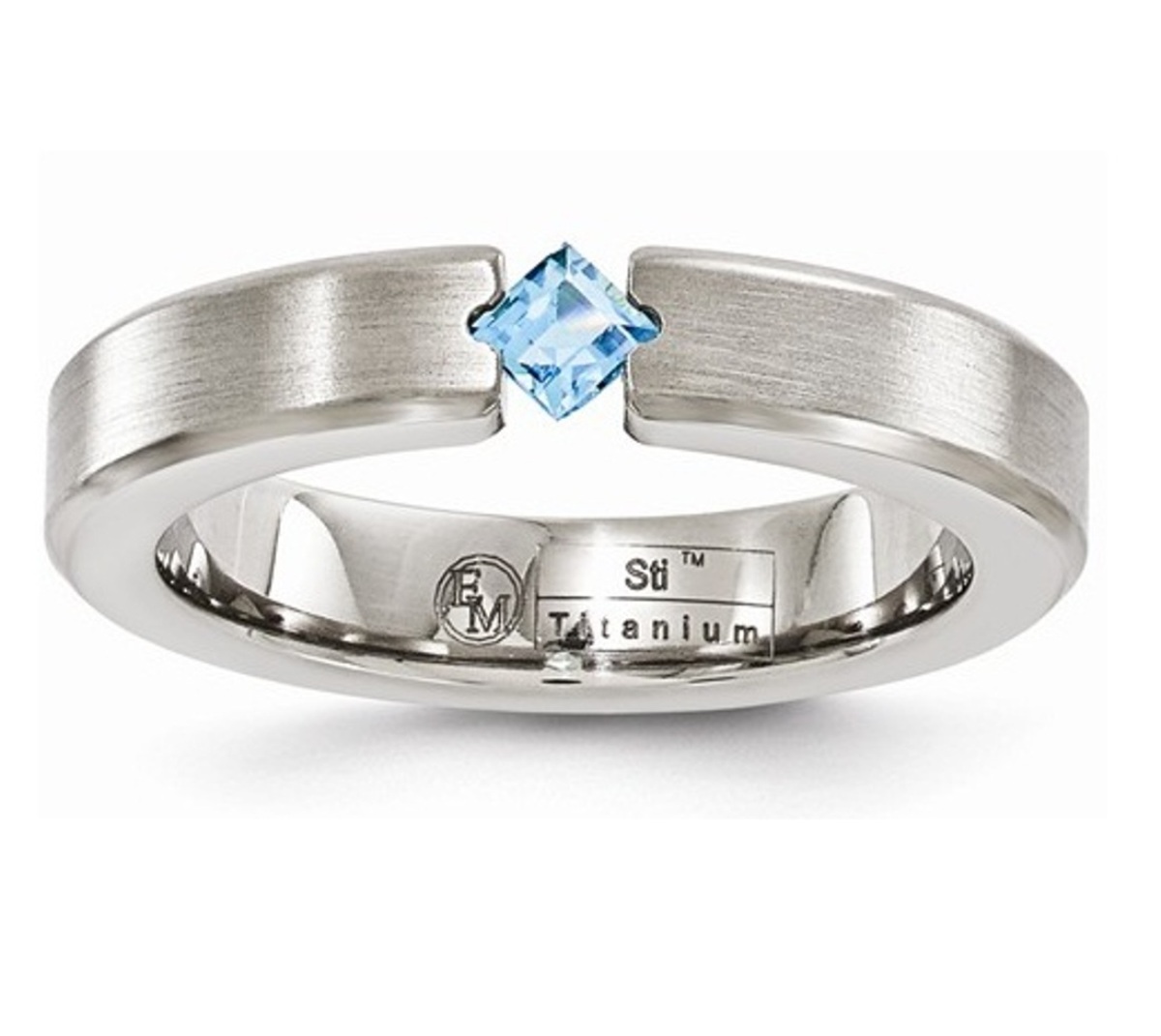  Titanium Brushed Blue Topaz 4mm Band