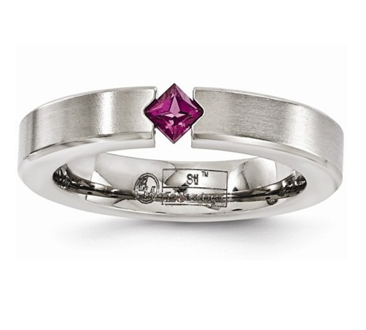  Titanium Brushed Rhodolite Garnet 4mm Band
