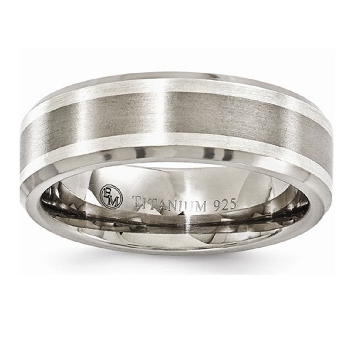  Titanium Brushed And Polished With Sterling Silver Inlay 7mm Band