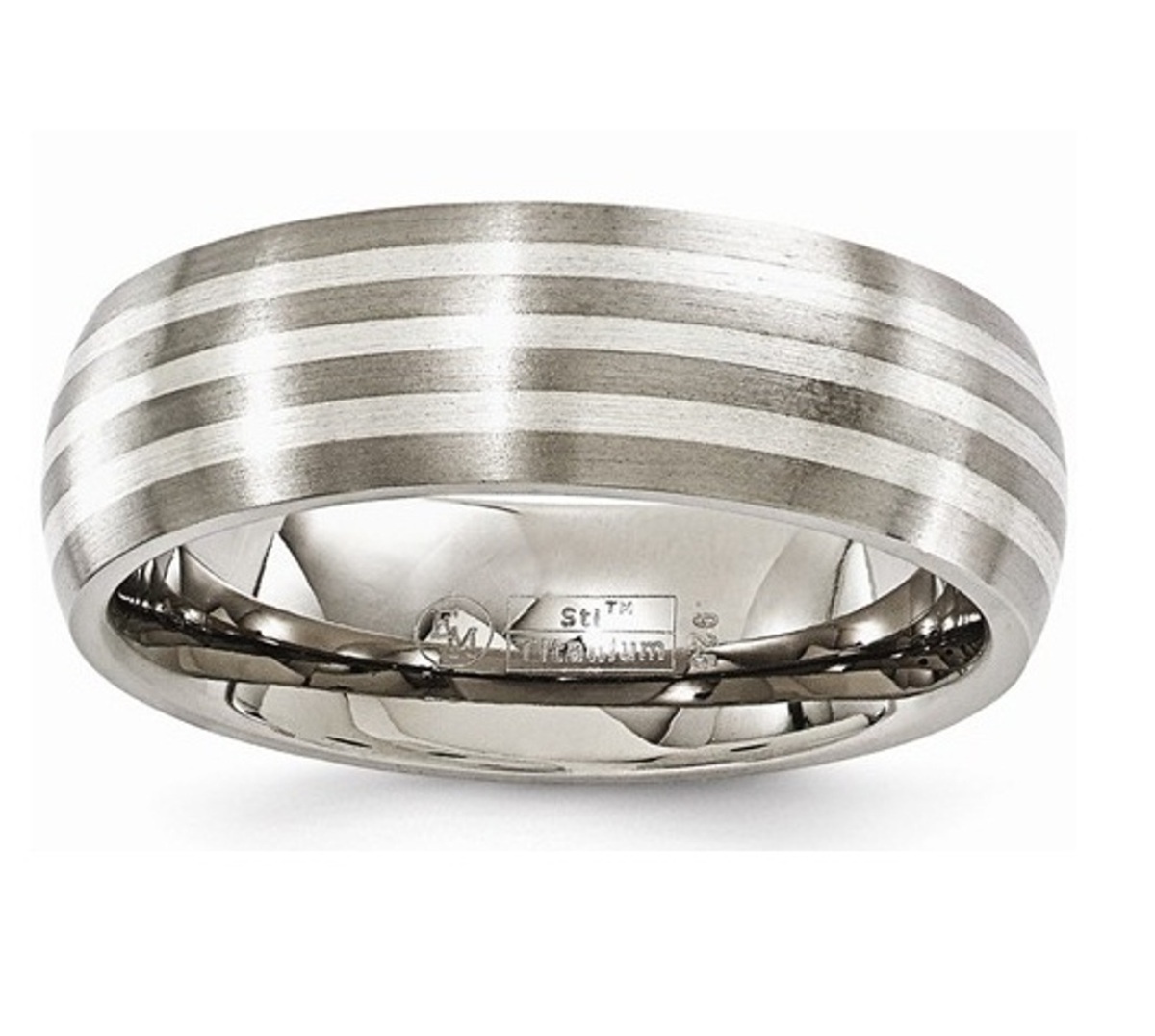  Titanium With Sterling Silver Inlay Brushed 7mm Band