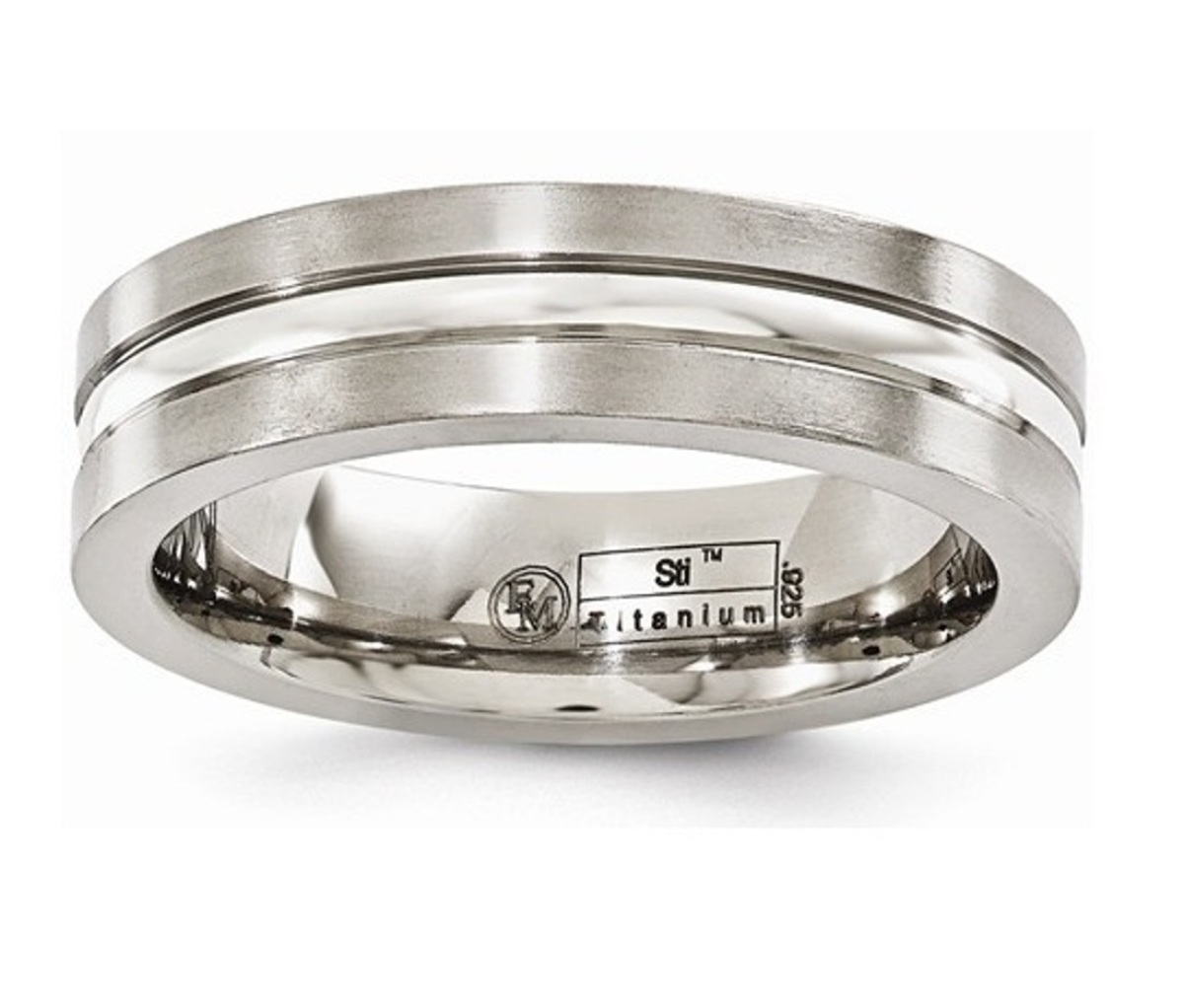  Titanium Brushed And Polished With Sterling Silver 6mm Band
