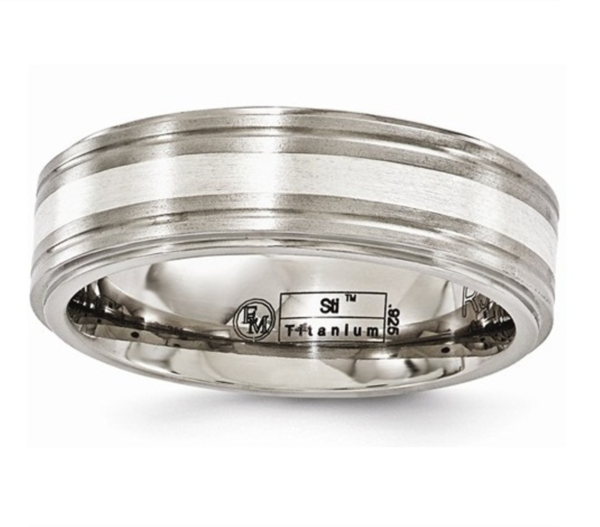  Titanium Brushed And Polished With Sterling Silver 7mm Band