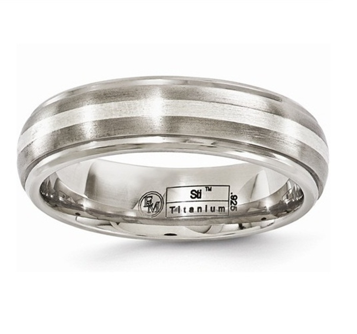  Titanium Brushed And Polished With Sterling Silver 6mm Band