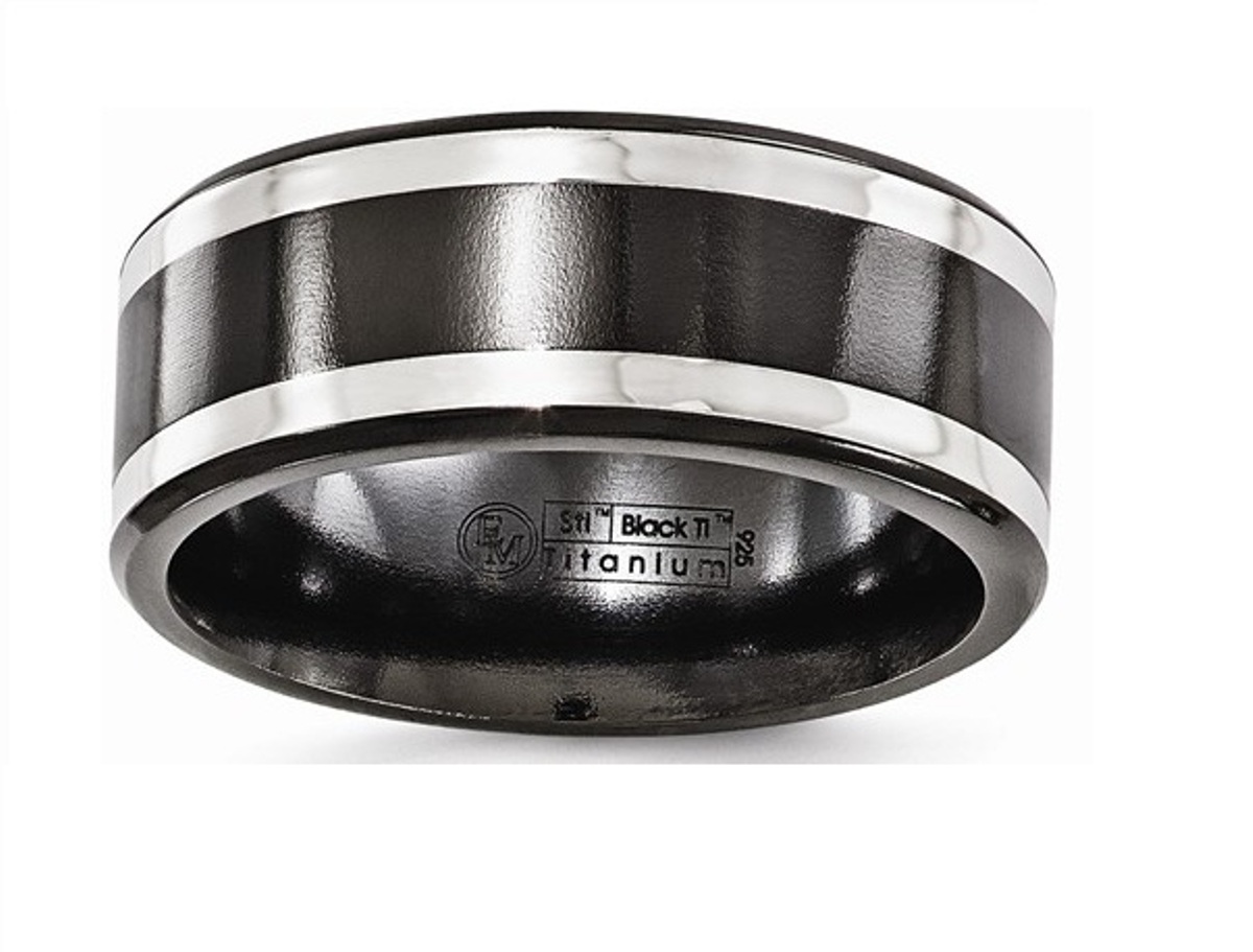 Edward Mirell Black Titanium With 14k White Gold 9mm Wedding Bands