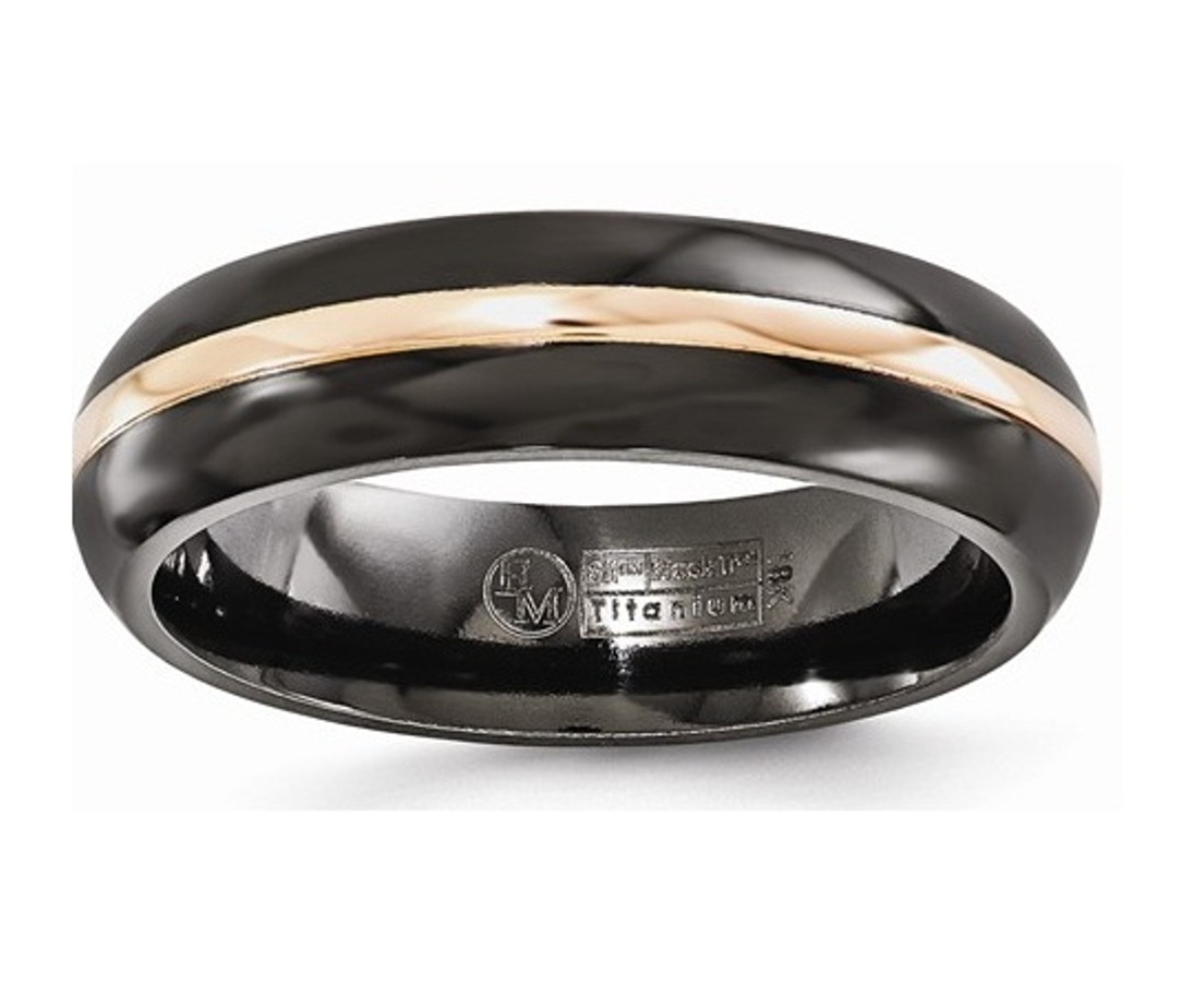  Black Ti With 14k Rose Gold Domed 6mm Band