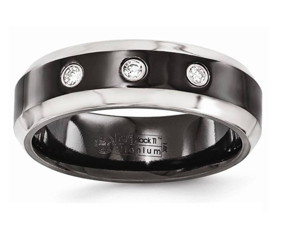  Black Ti Beveled Diamond With Sterling Silver Bezel Band