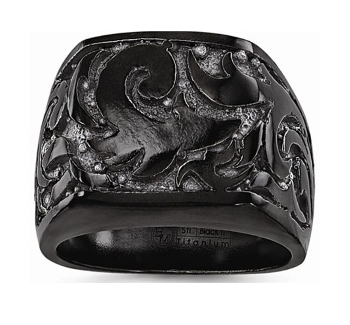  Titanium Black Ti Casted Design Signet Ring