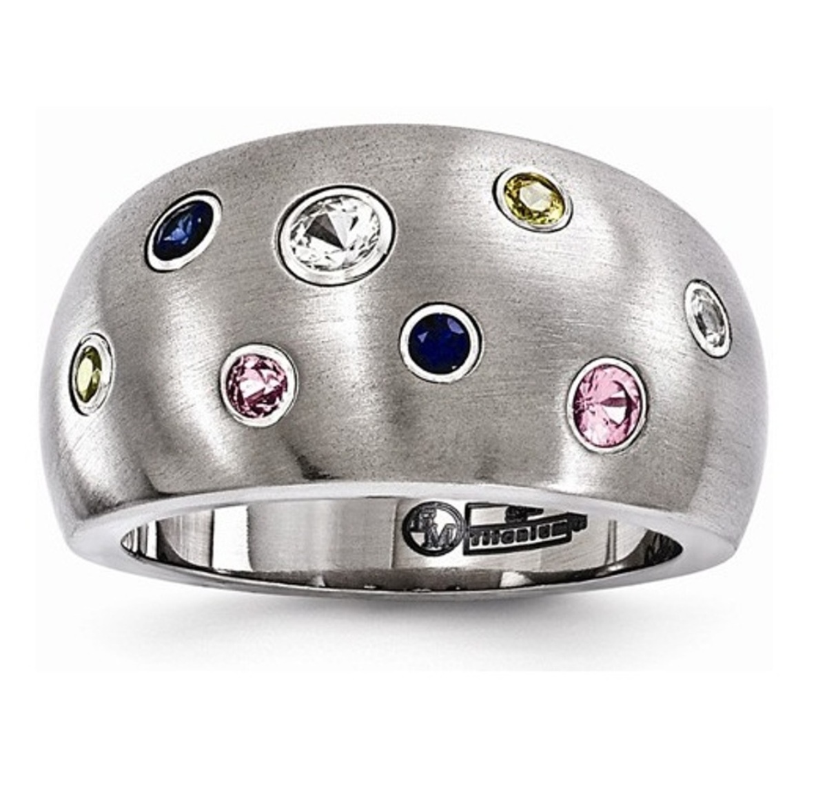  Titanium Multi-Color Sapphire Sterling Silver Bezels Ring
