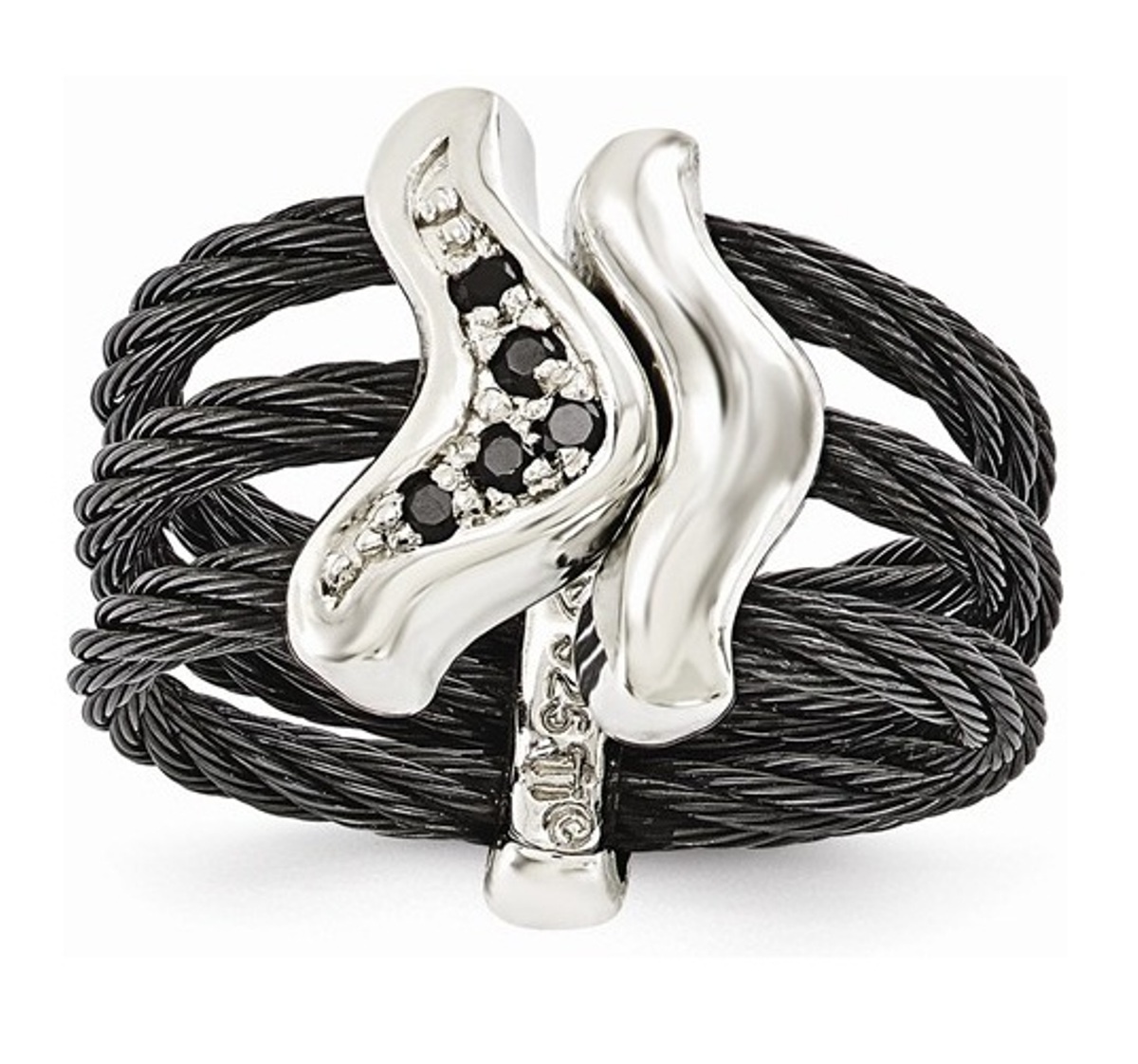  Black Ti With Sterling Silver Black Spinel Cable Flexible Ring