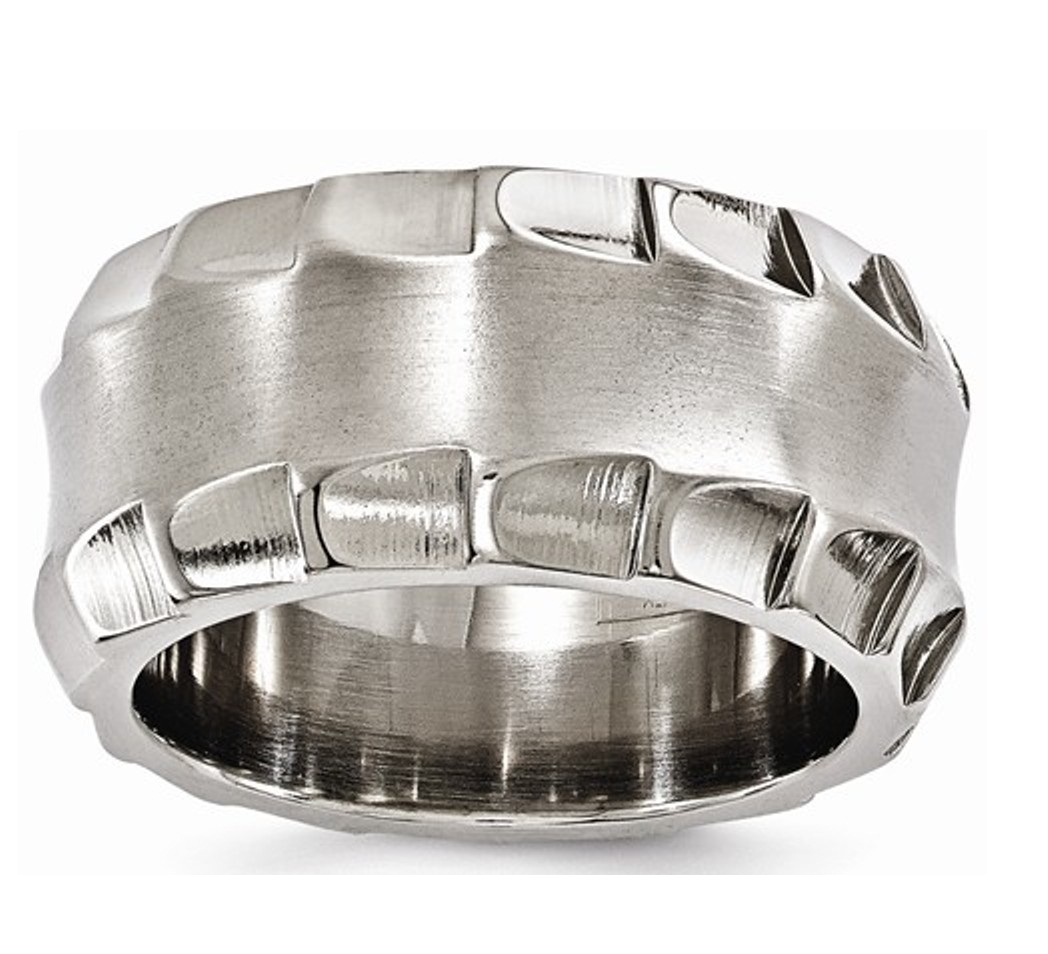 Titanium Faceted Edge Brushed And Polished 12mm Ring