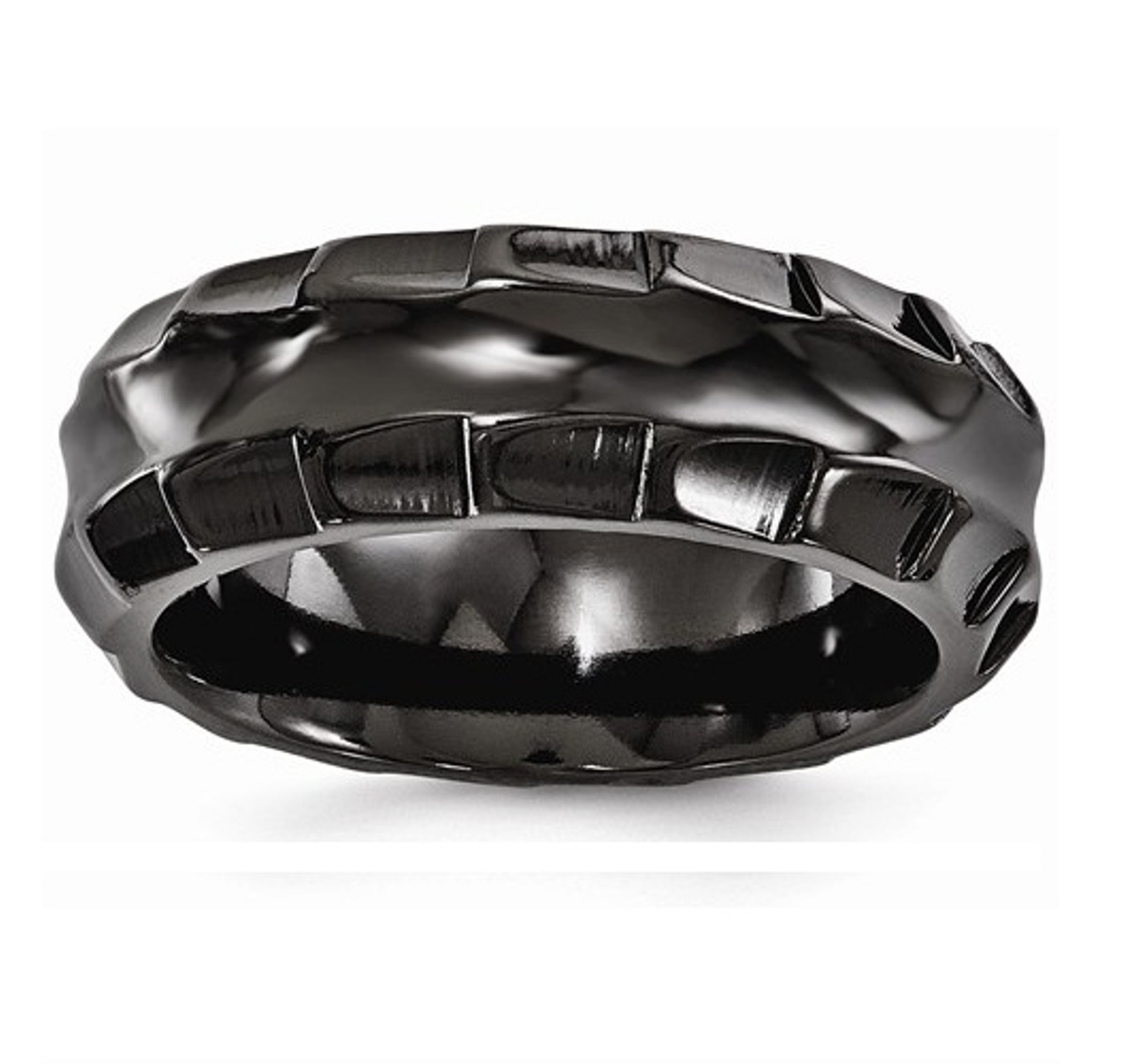  Black Ti Polished Faceted Edges 8mm Ring