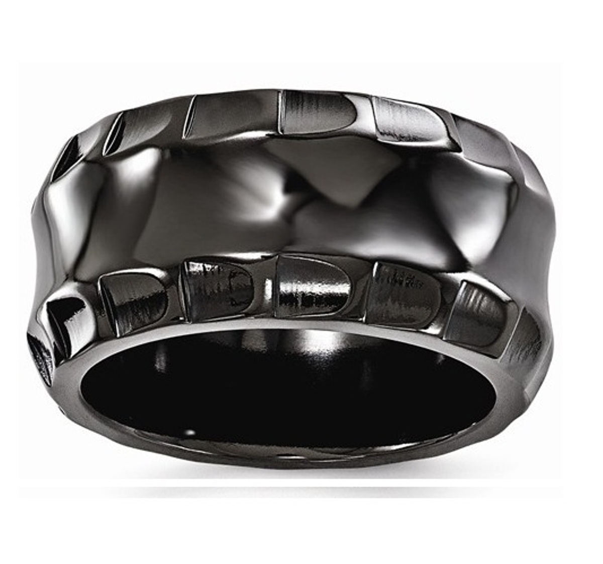  Black Ti Faceted Edges Polished 12mm Ring
