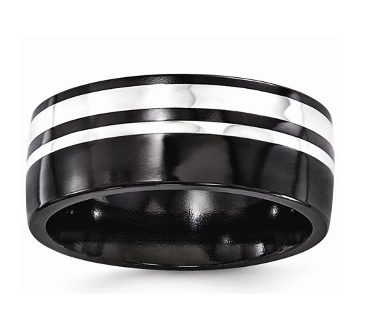  Black Ti And Sterling Silver 9mm Polished Band