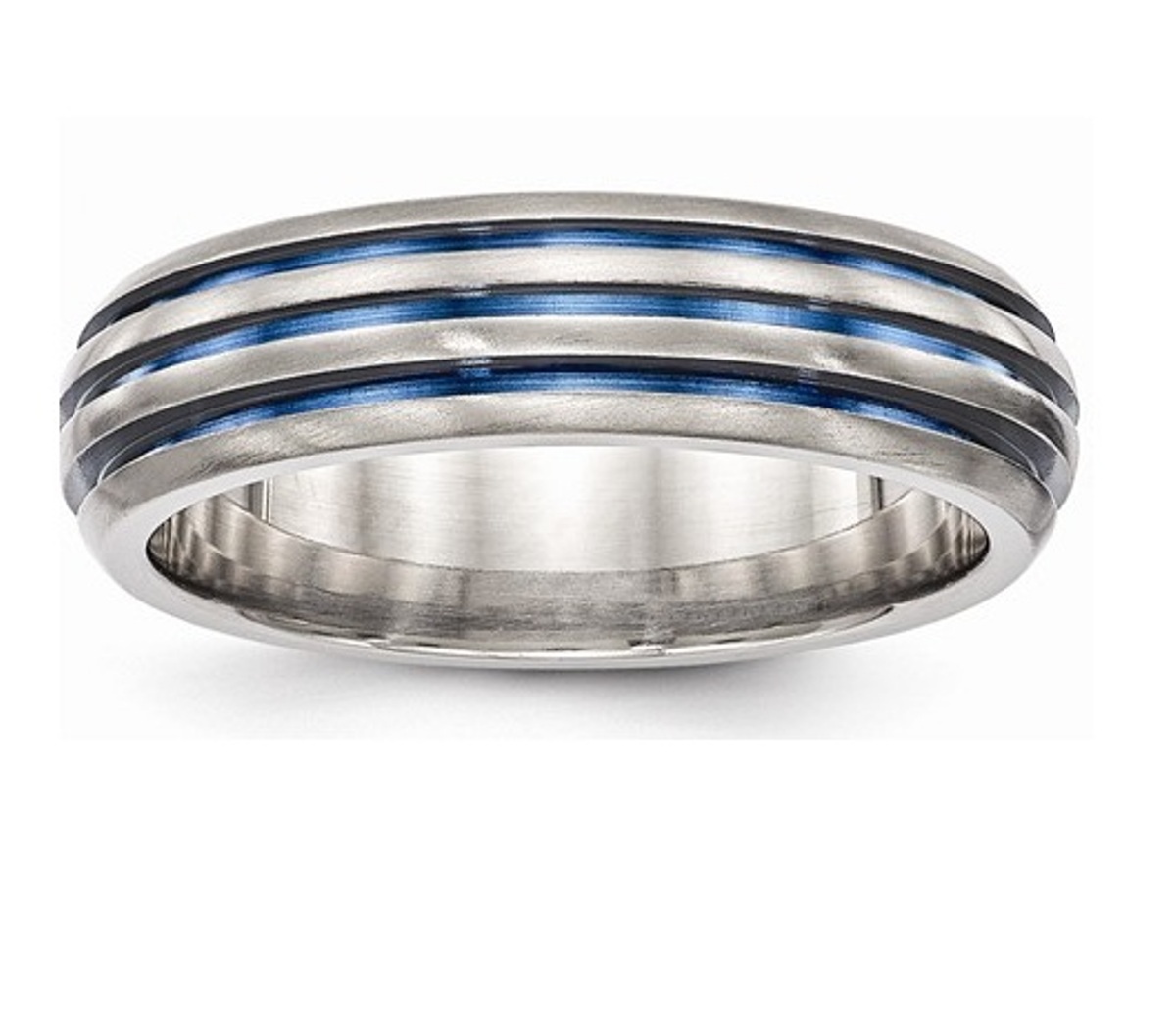  Titanium Triple Groove Blue Anodized Ring