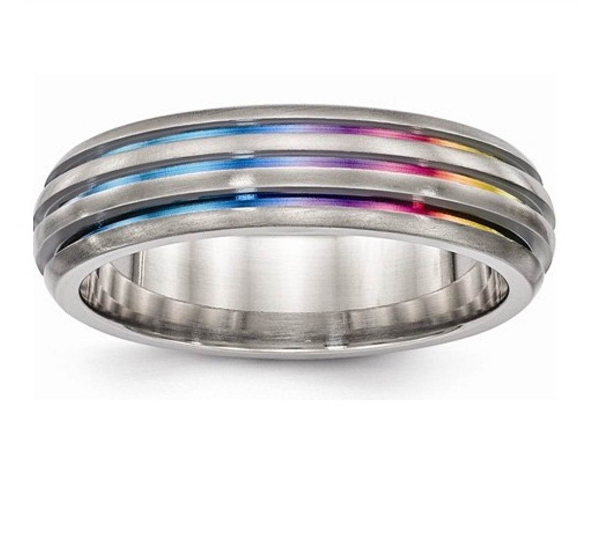  Titanium Triple Groove Multi-Color Anodized Ring