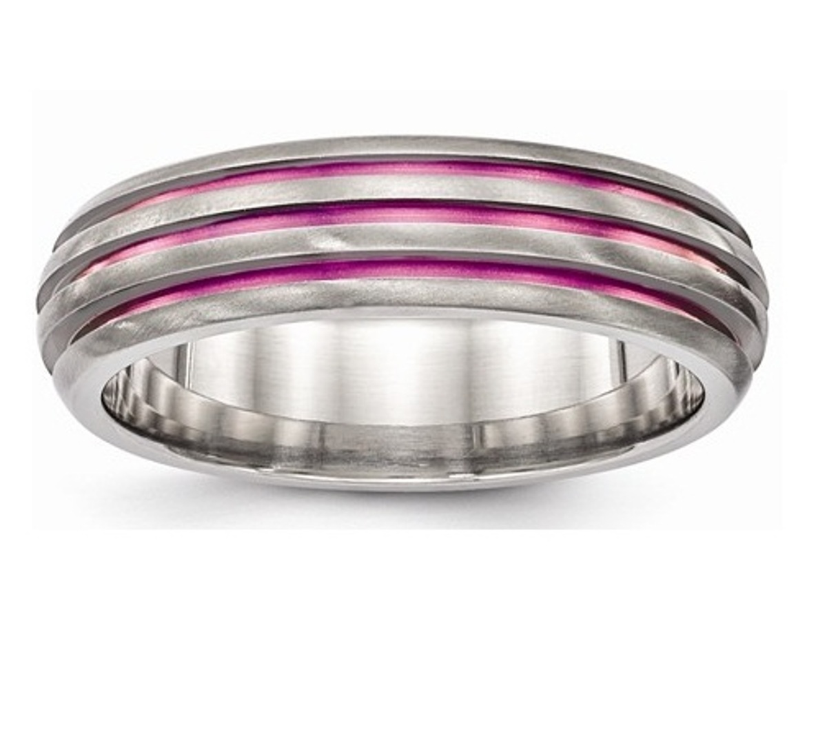  Titanium Triple Groove Pink Anodized Ring