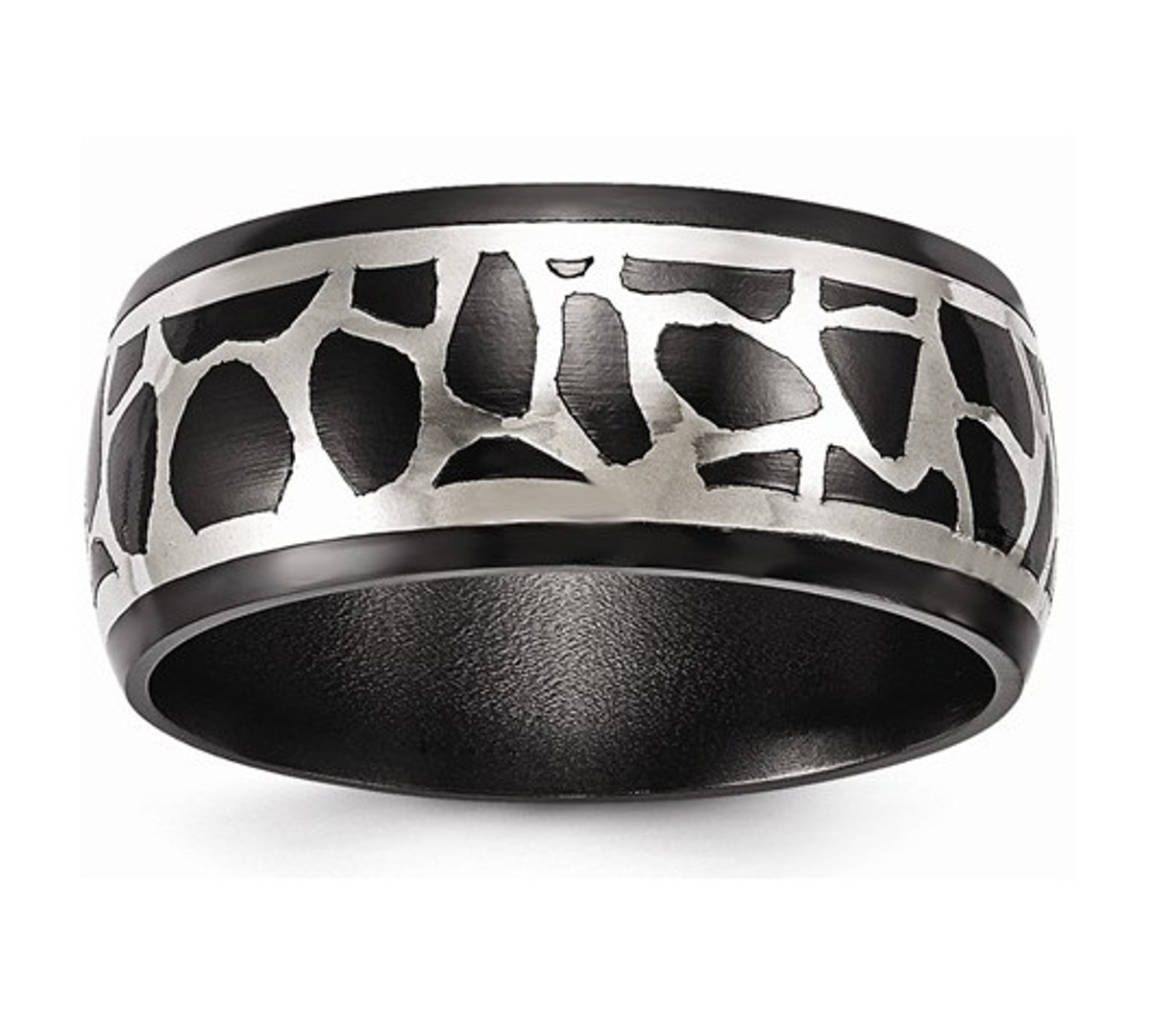  Black Ti And Sterling Silver Polished Cobblestone Ring