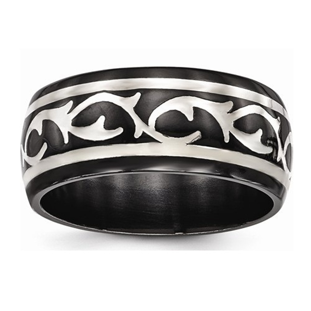  Black Ti And Sterling Silver Polished Thorn Ring