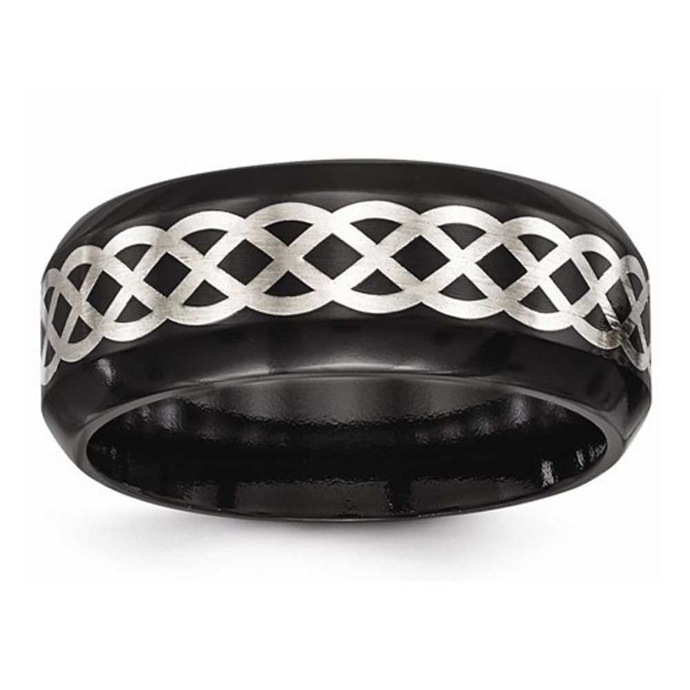 Black Ti And Sterling Silver Polished Inlay Celtic Ring