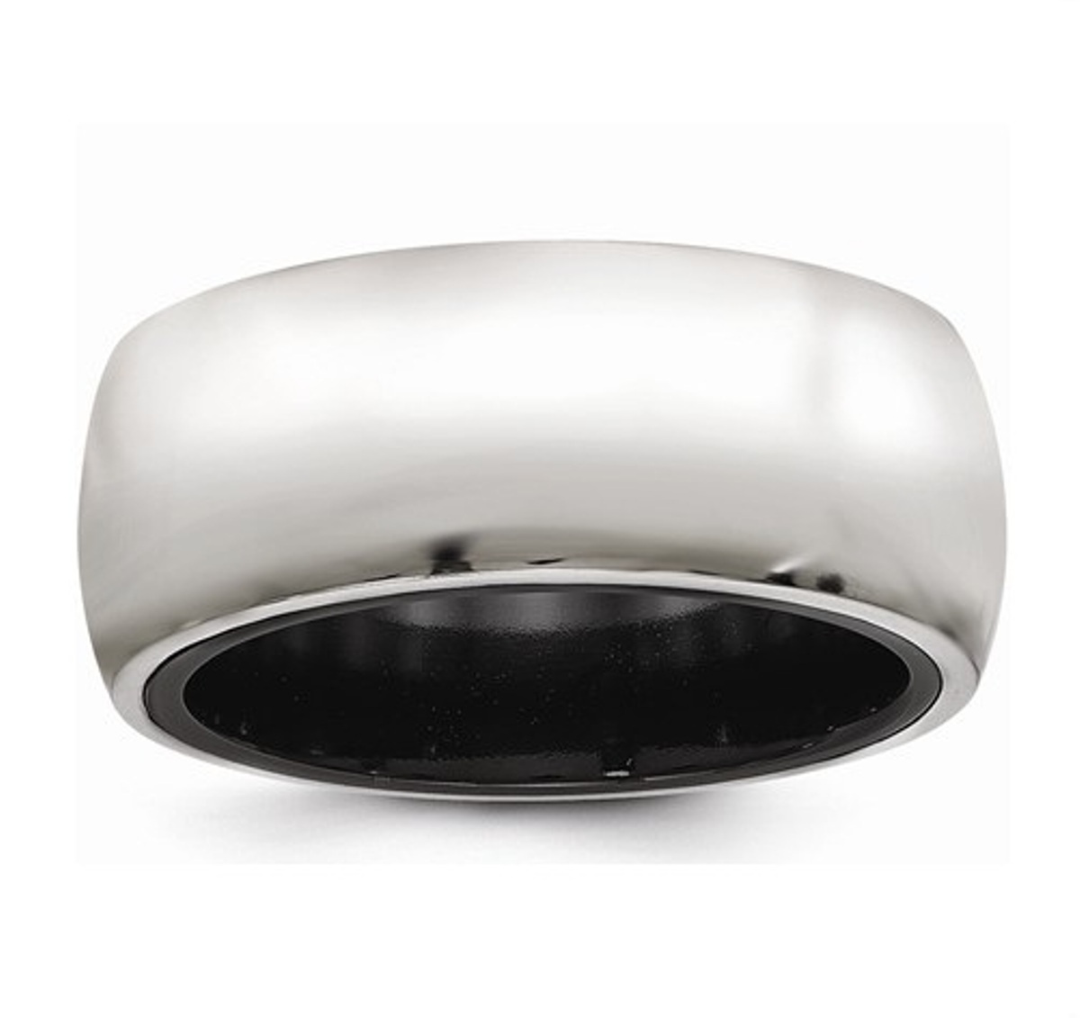  Black Ti And Sterling Silver Polished Domed Ring