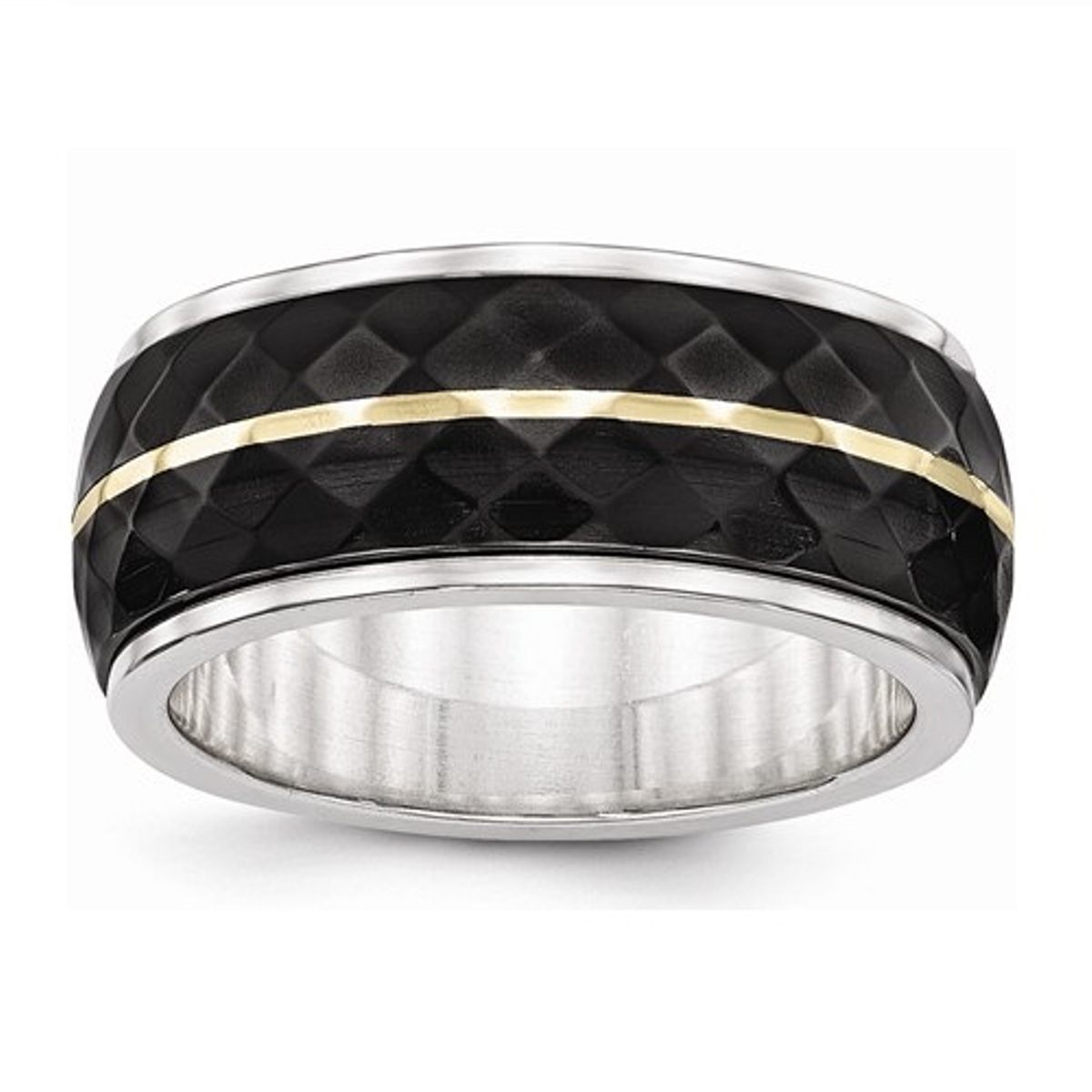  Titanium And Black Ti Inlay With 14k Yellow Stripe Ring