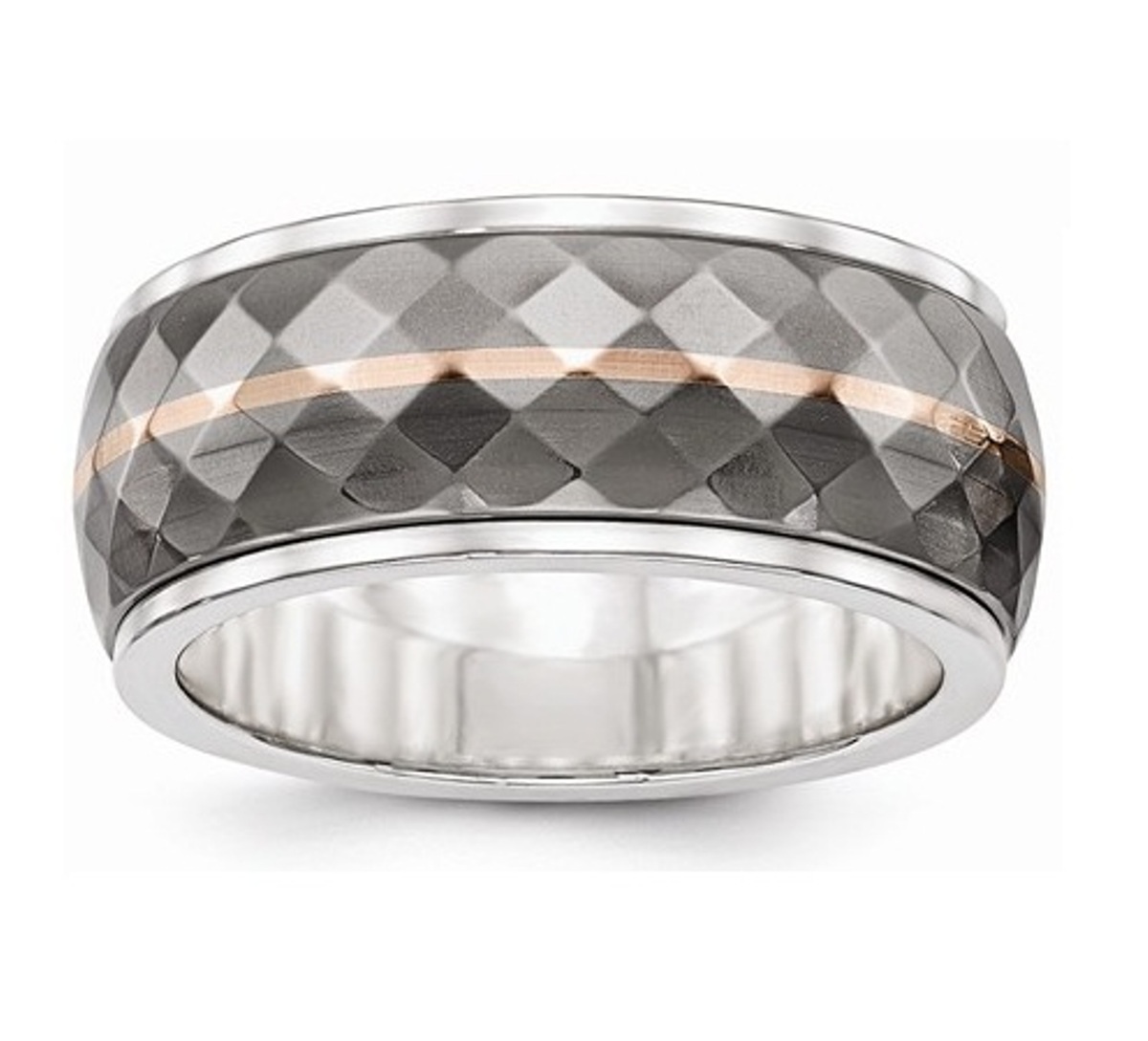  Sterling Silver And Titanium Inlay With 14k Rose Stripe Ring