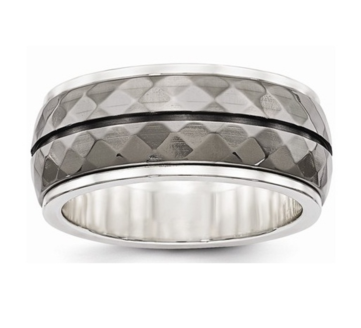 Sterling Silver And Black Ti Inlay Black Stripe Ring